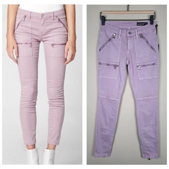 Blank NYC Moto Utility Zippers Cropped Skinny Stretch Jeans Lilac Purple Size 24 - Picture 1 of 13